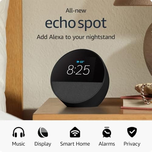 Amazon Echo Spot (newest model), Great for nightstands, offices and kitchens, Smart alarm clock with Alexa, Black - Image 8