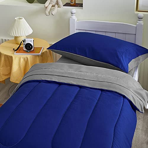 4 Pieces Toddler Bedding Set Ultra Soft and Breathable Toddler Comforter Sheet Set for Autumu and Winter- Includes Warm Comforter, Flat Sheet, Fitted Sheet and Pillowcase - Royal Blue & Gray - Image 7