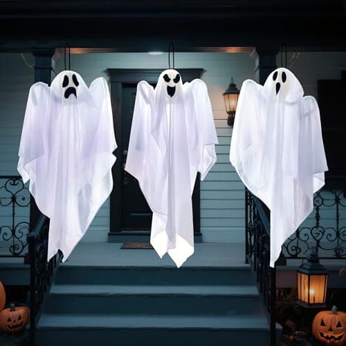 JOYIN 3 Pack Halloween Party Decoration 27.5" Hanging Ghosts, Cute Flying Ghost for Front Yard Patio Lawn Garden Party Décor and Holiday Decorations - Image 7