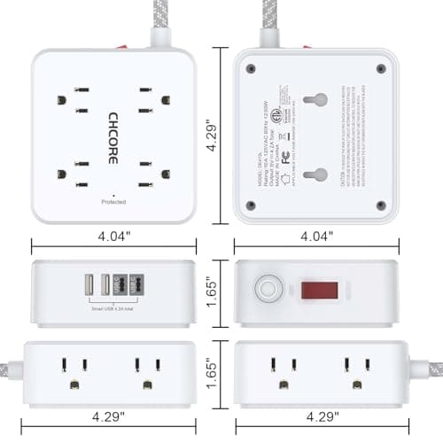 Surge Protector Power Strip - CHCORE 5Ft Braided Extension Cord with 8 Outlets with 4 USB (2 USB C) Charging Ports, Flat Plug Multi Plug Outlet Extender Charging Station for Home Office, ETL, White - Image 7