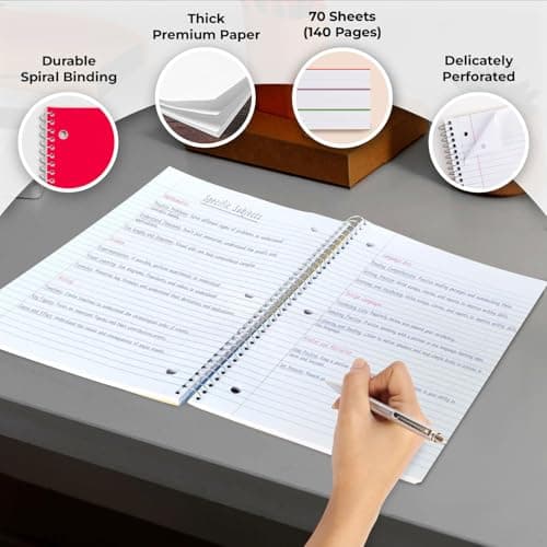 Rosmonde Spiral Notebooks, 12 Pack, 1 Subject Notebook, Wide Ruled, 70 Sheets, 8 x 10-1/2", 3 Hole Punched, School Supplies, Bulk Single Subject Spiral Notebook Bulk, Assorted Colors Pack of Notebooks - Image 2