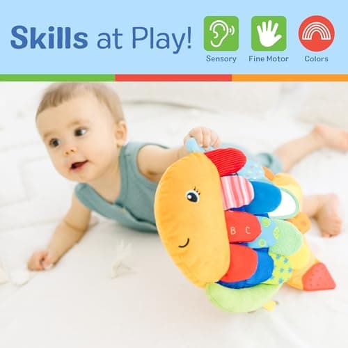 Melissa & Doug K’s Kids, Flip Fish Stuffed Animal, Soft Baby Book, Multi-Textured Squeaking & Crinkling Infant Sensory Toys for Babies with Baby Mirror, Tummy Time Toys for Infants Ages 0–9 Months - Image 6