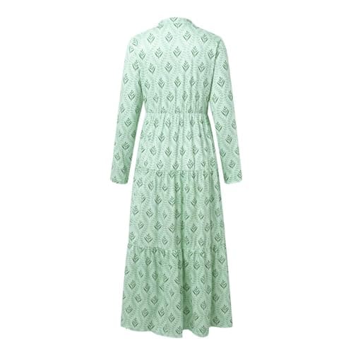 Long Sleeve Boho Dresses for Women Spring Trendy Floral Print Vintage Flowy Dress Baggy Tiered Dress Green M - Image 4