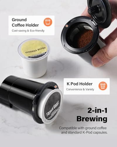 KIDISLE Hot & Iced Coffee Maker, K Cup Coffee Maker, Compatible with K-Cups and Ground Coffee, Single Serve Coffee Machine with Bold Setting, Reusable Filter, Travel Mug Friendly, Black - Image 3