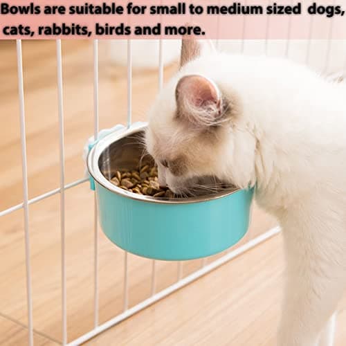 Mechpia 2 Pieces Crate Dog Bowl, Removable Stainless Steel Pet Kennel Hanging Food Water Feeder Bowl Cage Coop Cup for Puppy Medium Dog Cat Rabbit Ferret Bird (Blue,Red) - Image 3