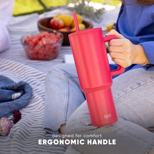 Simple Modern 40 oz Trek Tumbler with Handle and Straw Lid | Cup Holder Friendly Insulated Stainless Steel Travel Mug | Midnight Black - Image 9