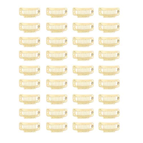 30pcs 9 Teeth Stainless Steel Snap Comb Wig Clips, Hair Extension Clips, Wig Accessories Clip with 30 Assorted Sewing Needles and 2 Rolls Thread (Beige) - Image 2