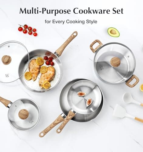 KOCH SYSTEME CS Stainless Steel Coowkare Set 10PCS, Professional 18/10 Stainless Steel Pots and Pans Set with Cool-Touch Handles, Tri-ply Base, Kitchen Cookware Sets, Cooking Set Induction Compatible - Image 6