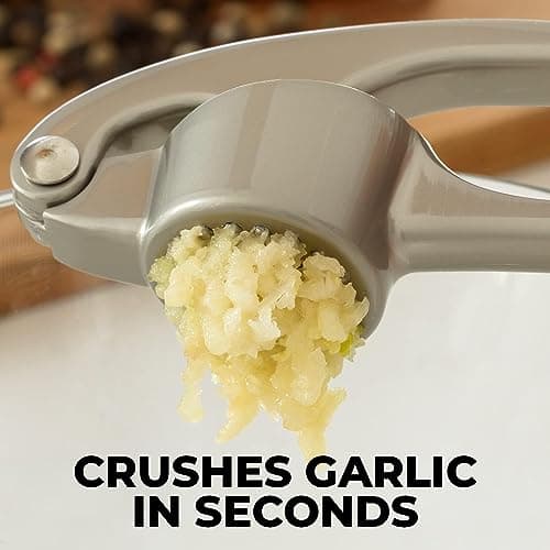 Zulay Kitchen Premium Garlic Press Set - Rust Proof & Dishwasher Safe Professional Garlic Mincer Tool - Easy-Squeeze, Easy-Clean with Soft, Ergonomic Handle - Silicone Garlic Peeler & Brush (Silver) - Image 6