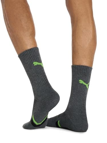 PUMA Men's Crew Socks (6-Pack), Grey/Green, 10-13 | Arch Support and Cushioned Footbed - Image 6