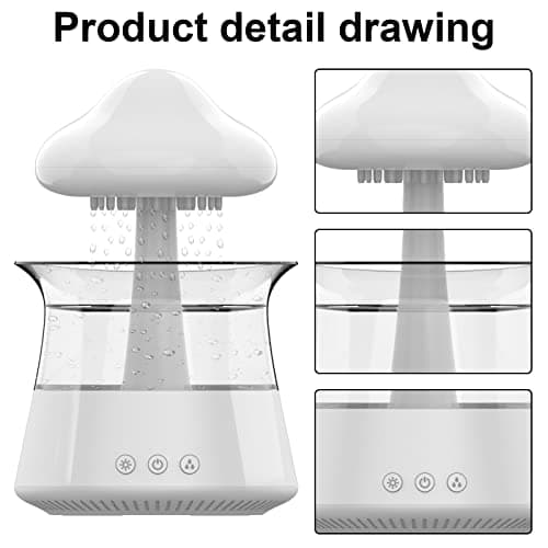 Cloud Rain Humidifier for bedroom with Soothing Rain Sounds - Bedroom Sleep Aid, Waterfall Night Light, Mushroom Design Air Moisturizer for bedroom and living room (White) - Image 3