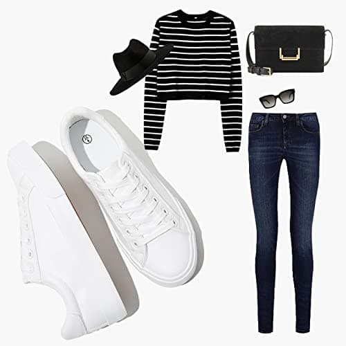 SERNIAL Women's White Tennis Shoes PU Leather Sneakers Casual Walking Shoes for Women(White,US9) - Image 4