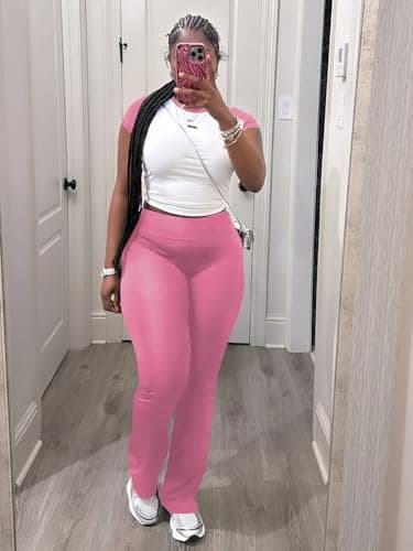 Nimsruc 2 Piece Outfits for Women Casual Sweat Sets Comfy Short Sleeve Matching Tracksuits Pink XL - Image 3