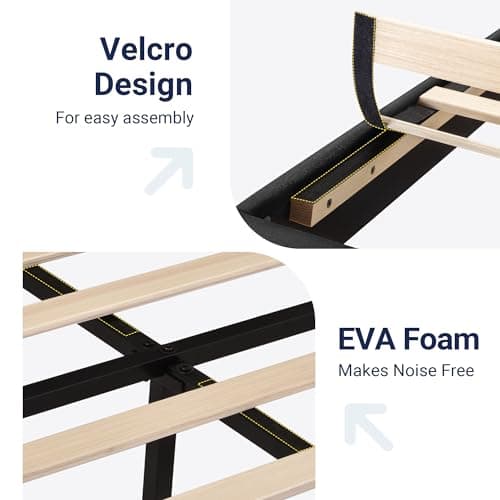 Allewie Queen Size Platform Bed Frame with Fabric Upholstered Headboard and Wooden Slats Support, Fully Upholstered Mattress Foundation/No Box Spring Needed/Easy Assembly, Dark Grey - Image 5