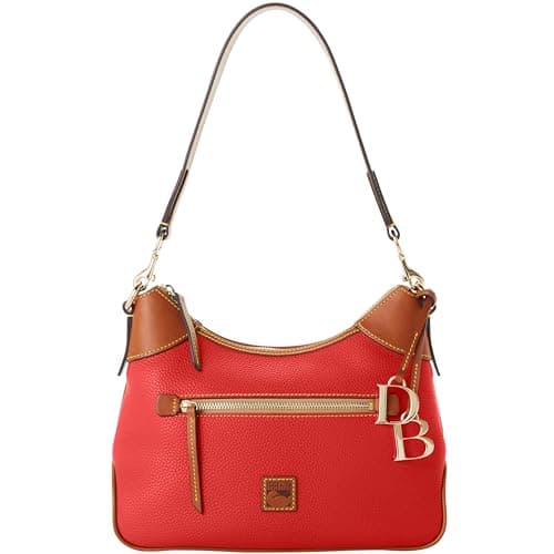 Dooney & Bourke Shoulder Bags for Women, Pebble Grain Leather Hobo Bag with Charms - Red