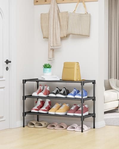 Kitsure Shoe Rack - Non-Woven Shoe Rack Shelf, Shoe Organizer for Closet, Entryway, Garage & Corridor, Stackable Shoe Shelves, 27.5" Wide - 3 Tier, Black - Image 2