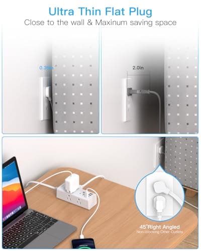 One Beat 10Ft Extension Cord with Multiple Outlets,Flat Plug Power Strip Surge Protector with 10 Ft Long Cord,6 Outlet 4 USB Ports (2USB C),Multi Outlet Wall Plug for Travel,College,Dorm Essentials - Image 6