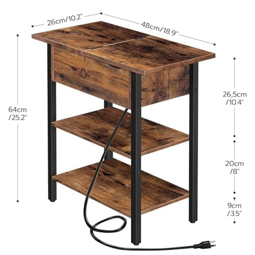 HOOBRO End Table with Charging Station, Narrow Side Table, Flip Top Nightstand with USB Ports and Outlets, Bedside Tables with Shelf for Small Spaces, Living Room, Rustic Brown BF341BZ01 - Image 3