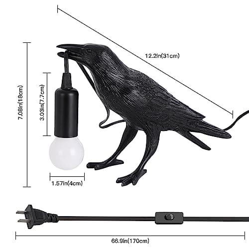 Shandaglo Crow Lamp Raven Table Lamp with Bulb, Gothic Crow Light - Raven Decor for Bedside Bedroom Living Room Decor - Image 7