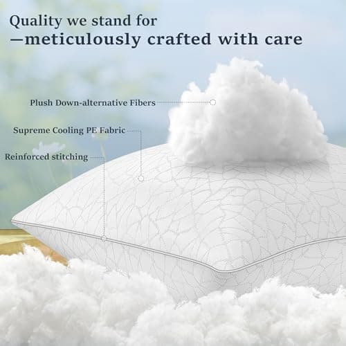 COZSINOOR Cooling Bed Pillows Queen Size - Premium Down Alternative Pillows Set of 2 for Side, Back, and Stomach Sleepers Hotel Quality Fluffy Soft Microfiber Fill Breathable Skin-Friendly - Image 5