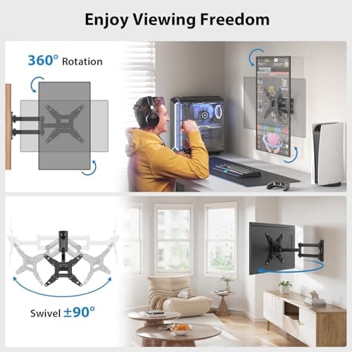 Pipishell Full Motion TV Monitor Wall Mount Bracket Swivel Tilt Extension Rotation for Echo Show 21/15 and Most 13-42 Inch LED LCD Flat Curved Screen TVs & Monitors, Max VESA 200x200mm up to 44lbs - Image 2