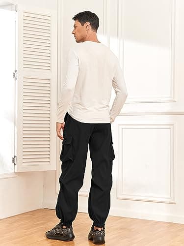 ZAFUL Flat Pocket Parachute Pants for Men Causal Baggy Cargo Pants Unisex Street Y2K Pants Drawstring Trousers Black XXL - Image 3