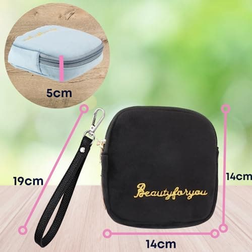 Adorable Pink Peri - Reusable Sanitary Napkin Pads Storage Bag Portable for Women Girls | Soft Touch Velvet with Matching Open Clip Lanyard | Reusable | Zero Waste Period (Black Velvet) - Image 4
