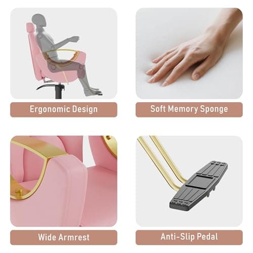 LOUVIXA Barber Chair for Hair Stylist, Height Adjustable Hydraulic Hair Reclining Salon Chair, 360 Degrees Rotation, Multi-Function Shampoo Chair for Salon Barbershop (Modern Pink) - Image 8