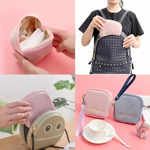 Adorable Pink Peri - Reusable Sanitary Napkin Pads Storage Bag Portable for Women Girls | Soft Touch Velvet with Matching Open Clip Lanyard | Reusable | Zero Waste Period (Black Velvet) - Image 6