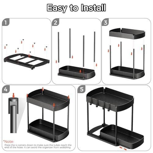 Ukeetap 2 Pack Multi-Purpose Pull-Out Storage Organizers, Under Sink Organizers and Storage for Bathroom & Kitchen, Under Cabinet Organizers and storage, 12.8 Inch, Black - Image 7