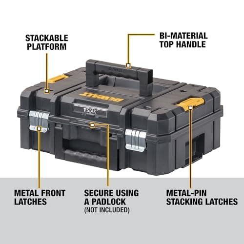 DEWALT TSTAK II Tool Box, Flat Top Tool Storage Case, Organizer Box Holds Up To 66 lbs, Flexible Platforms for Stacking, 13 Inch (DWST17807) - Image 9