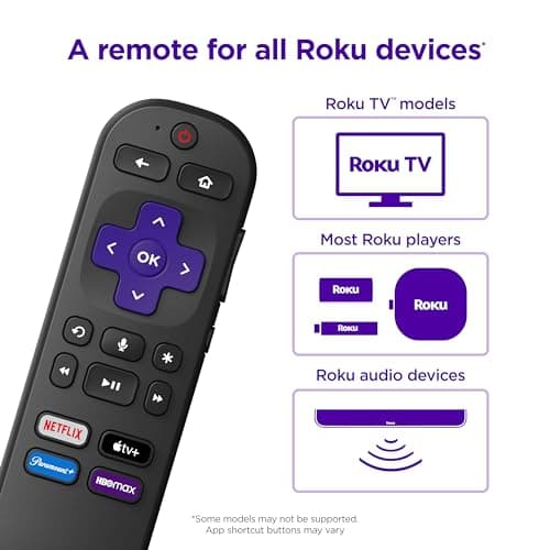 Roku Voice Remote | Replacement TV Remote Control with Voice Control, Simple Setup, & Pre-Set App Shortcuts - Compatible with Roku TV, Players, & Audio Devices - Image 3