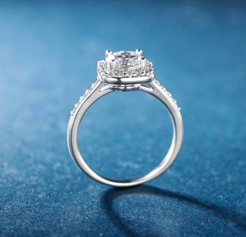 MDFUN 18K White Gold Plated Cubic Zirconia Promise Halo Engagement Eternity Ring for Women (rhodium-plated-brass, 6) - Image 6