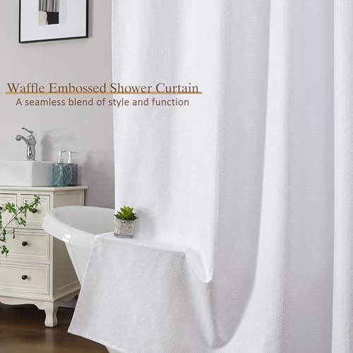 White Shower Curtain 72 Inch Length 1 Piece, Waffle Embossed Textured Soft Fabric Hotel Shower Curtain for Bathroom, Modern Polyester Water Repellent Machine Washable Bath Decor, 72Wx72L Inches - Image 6