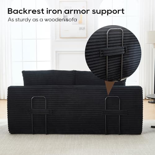 GNIXUU Corduroy Cloud Loveseat Sofa, 2 in 1 Convertible Sleeper Sofa with Fixed-Shape Frame, Comfy Folding Boneless Love Seat Couches for Living Room, Apartment, Small Spaces Black - Image 5