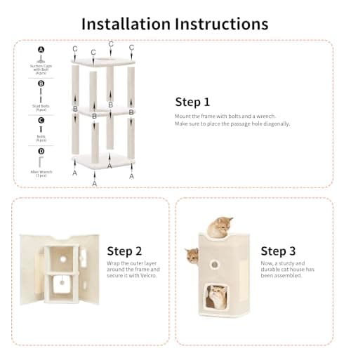 Cat Beds for Indoor Cats, Cat House 2-Story, Cat Condo with Stable Frame and Large Scratch Pad, 24'' Durable Cat Cube Playhouse with Dangling Balls, Perfect for Multiple Pets - Image 7