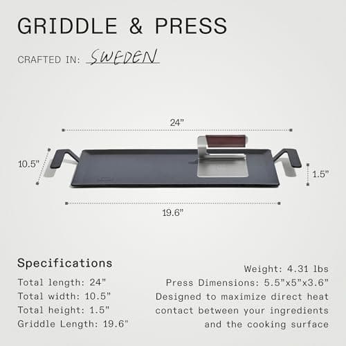 Made In Cookware - Carbon Steel Griddle + Grill Press - (Like Cast Iron, but Better) - Professional Cookware - Crafted in Sweden - Induction Compatible - Image 5