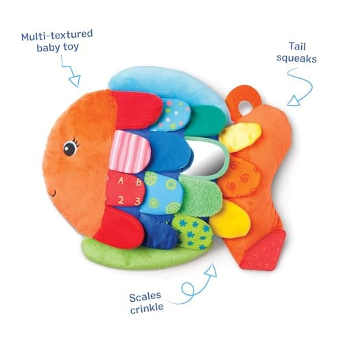 Melissa & Doug K’s Kids, Flip Fish Stuffed Animal, Soft Baby Book, Multi-Textured Squeaking & Crinkling Infant Sensory Toys for Babies with Baby Mirror, Tummy Time Toys for Infants Ages 0–9 Months - Image 5