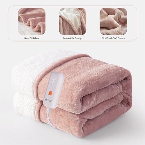 GOTCOZY Heated Blanket Electric Throw 50''X60''- Soft Silky Plush Electric Blanket with 4 Heating Level & 3 Hour Auto Off Heating Blanket, ETL Certified Machine Washable (Rose Dust) - Image 2