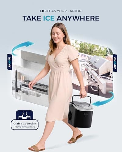 EUHOMY Countertop Ice Maker Machine with Handle, 26lbs in 24Hrs, 9 Ice Cubes Ready in 6 Mins, Auto-Cleaning Portable Ice Maker with Basket and Scoop, for Home/Kitchen/Camping/RV. (Black) - Image 4