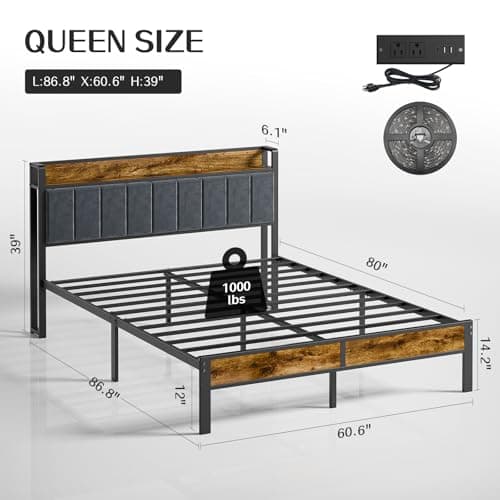 Liians Queen Bed Frame with Headboard, Metal Platform Bed with Smart LED Lights and USB Charging Station, Easy Assembly, No Box Spring Needed - Image 2
