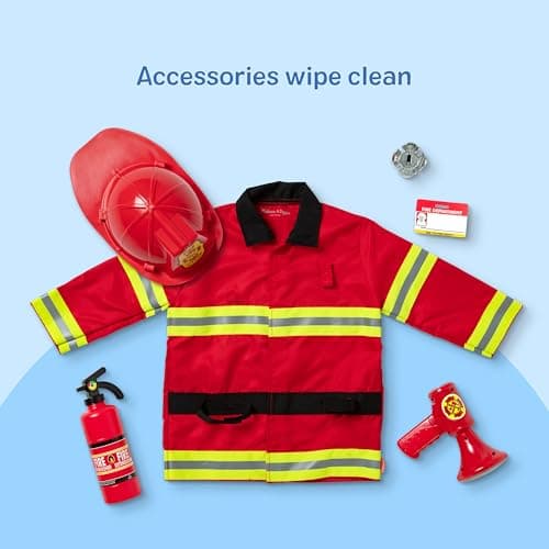 Melissa & Doug Fire Chief Role Play Costume Dress-Up Set, Pretend Play Firefighter Outfit with Realistic Accessories for Kids and Toddlers Ages 3+ - Image 4