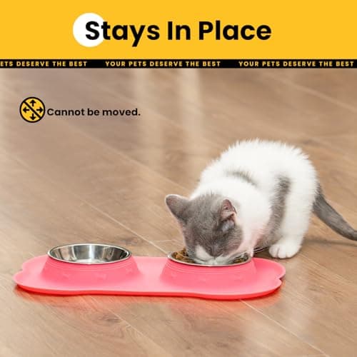 Conlun Dog Bowls with Silicone Feeding Mat, No Spill Food Water Dish Set, Dishwasher Safe, 2 Stainless Steel Puppy Bowls, Suitable for Tiny Dogs Kittens Cats Rabbits Pets under 8lbs, Extra Small, Pink - Image 4