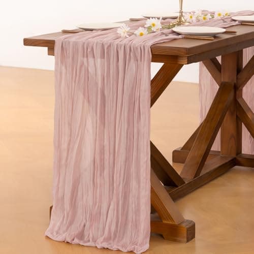 Socomi Pink Cheesecloth Table Runner Summer Boho Rustic Gauze Dusty Pink Farmhouse 120 inch 10FT Cheese Cloth Runner for Wedding Party Baby Shower Birthday Home Decor Holiday Decorations - Image 4