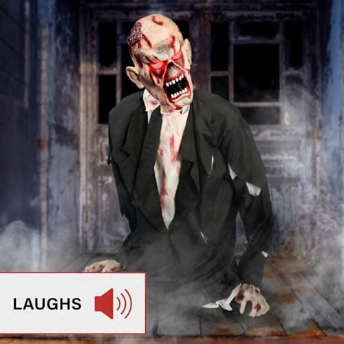 Haunted Hill Farm Damien by Tekky, Battery-Operated, Motion and Sound Activated Animatronic Zombie with Sound Effects and Lights for Indoor or Covered Outdoor Creepy Halloween Decoration - Image 7