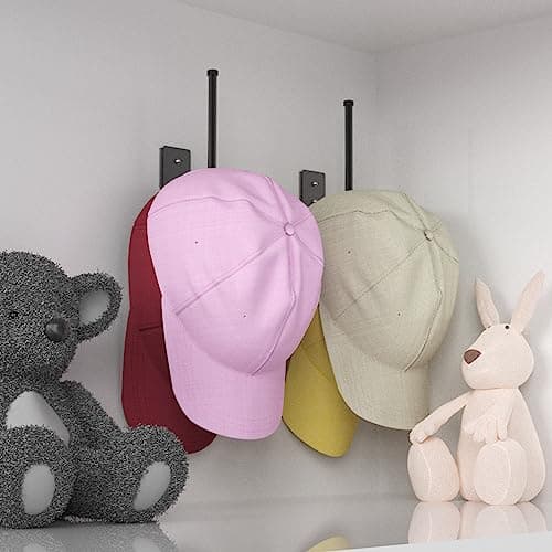 Durmmur 2 Pack Hat Racks for Baseball Caps, Stainless Steel Hat Organizer for Baseball Cap, Hat Holder Storage Organizer, Hat Hanger Strong Adhesive/Wall Drilled for Door, Bedroom, Closet(Black 6 in) - Image 2