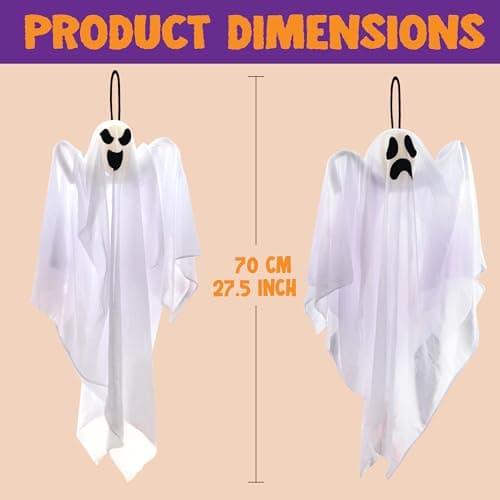JOYIN 3 Pack Halloween Party Decoration 27.5" Hanging Ghosts, Cute Flying Ghost for Front Yard Patio Lawn Garden Party Décor and Holiday Decorations - Image 5