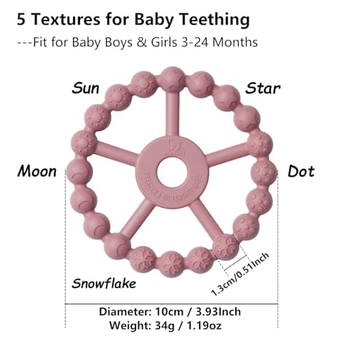 3 Pack Ring Teether Baby Infant Toys, Baby Essentials, Silicone Teething Ring Toys for Babies 6 Months, Seposeve Toddler Teethers 6-12 Months 12-24 Months, Infant Teething Relief, Purple Pink White - Image 3
