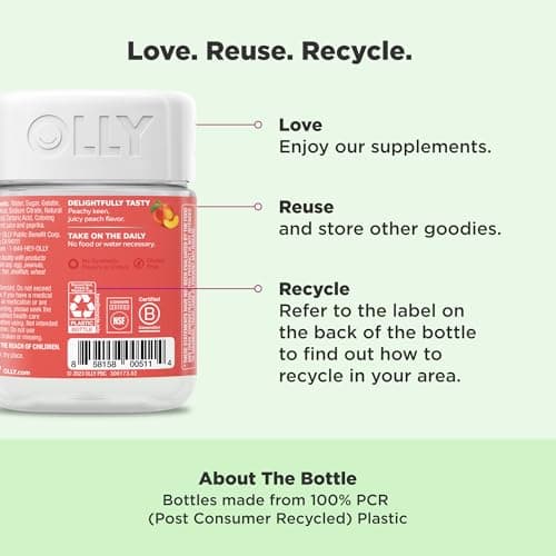 OLLY Probiotic + Prebiotic Gummy, Digestive Support and Gut Health, 500 Million CFUs, Fiber, Adult Chewable Supplement for Men and Women, Peach, 30 Day Supply - 30 Count - Image 3