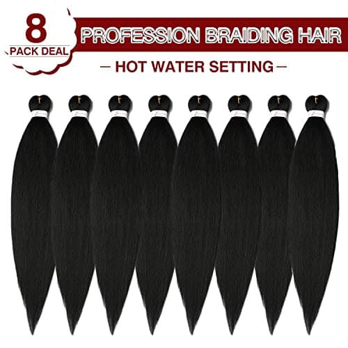 Pre Stretched Braiding Hair 20 Inch 8 Packs Natural Black Braiding Hair Pre Stretched Professional Soft Yaki Texture, Hot Water Setting Hair Extensions for Braids (20inch,#1B) - Image 6